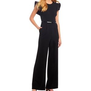 Calvin Klein Ruffle Sleeve Belted Jumpsuit